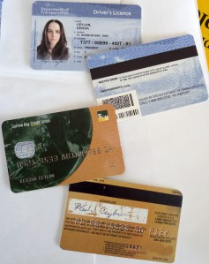 fictional driver's licences and bank cards